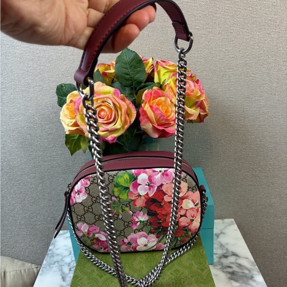 NWOT Authentic Gucci Pink Blooms GG Canvas Supreme Camera Floral Crossbody Bag - Picture 6 of 13